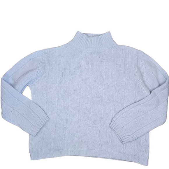 Light Gray Blue Ribbed Mockneck Wool Angora Sweater M/L Lambswool VTG 90s Pastel - Picture 5 of 8